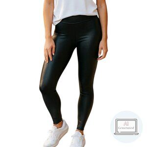 Spanx Womens SPANXshape Faux Leather Leggings Shapes & Lifts Black Size M